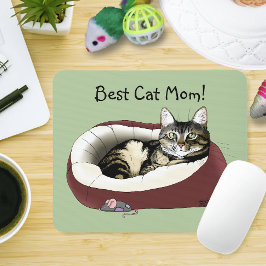 Mousepad Gato Tabby Fofo Dia das Mães Verde