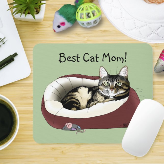 Mousepad Gato Tabby Fofo Dia das Mães Verde (Criador carregado)