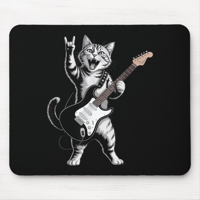 Mousepad Gato Tocando Guitarra Astro do Rock Rock and Roll  (Frente)