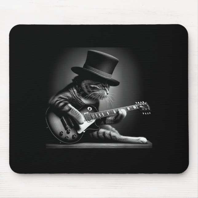 Mousepad Gato Tocando Violão - Música de Rock Engraçada Gat (Frente)