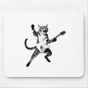 Mousepad Gato Tocando Violão, Pedra E Bandas, Mulheres Ki