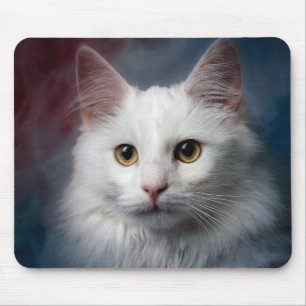 Mousepad Gato Turco Angora Branco Vermelho Azul