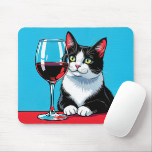 Mousepad Gato Tuxedo Com Vinho Tinto
