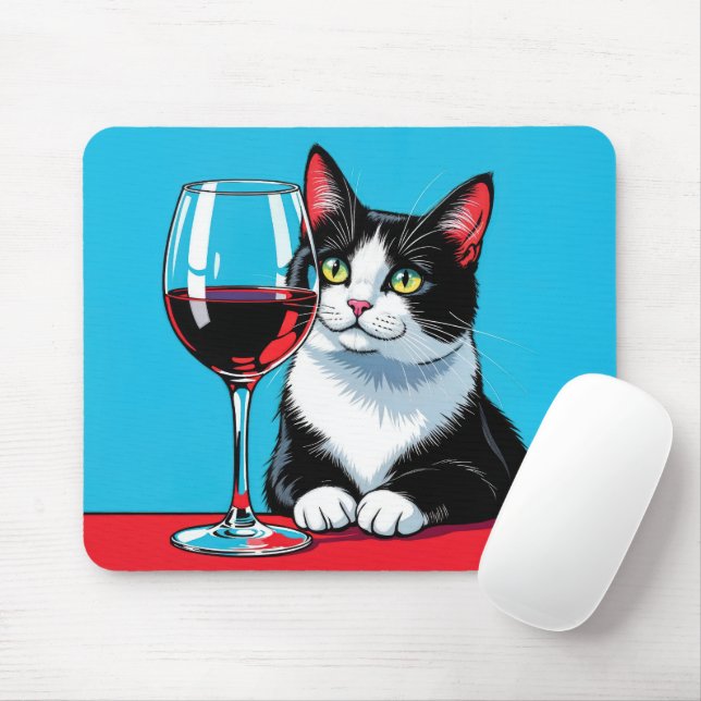 Mousepad Gato Tuxedo Com Vinho Tinto (Com mouse)