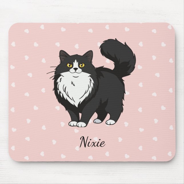Mousepad Gato Tuxedo de Cabelo Comprido Personalizado (Frente)
