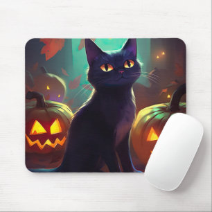 Mousepad Gato Tuxedo de Halloween com Abóboras Assustador