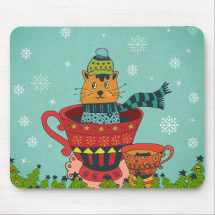 Mousepad Gato Whimsso Sentado em um Natal Teacup