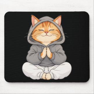 Mousepad Gato Zen com Capuz – Gato de Desenho Animado Fofo