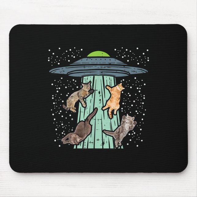 Mousepad Gatos Abduzidos Pela Ufo Engraçada Alienígena Espa (Frente)