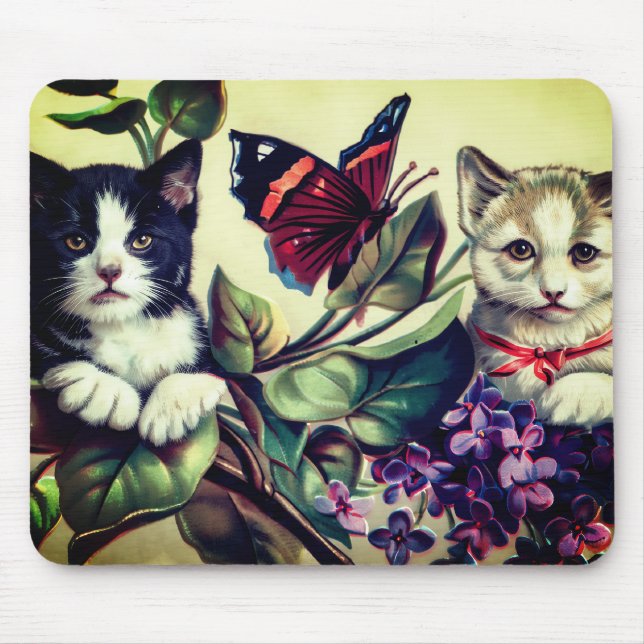 Mousepad Gatos antigos com borboleta (Frente)