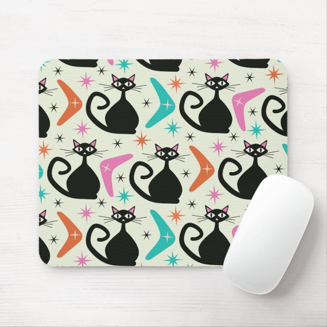 Mousepad Gatos Atômicos Pretos de Meados do Século com Bume (Com mouse)