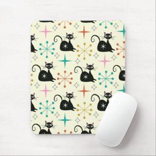 Mousepad Gatos Atômicos Pretos de Meados do Século com Estr