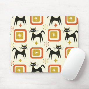 Mousepad Gatos Atômicos Pretos de Meados do Século com Quad