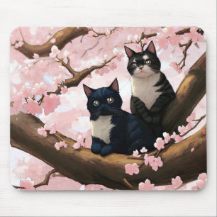 Mousepad Gatos Bonitos Numa Árvore De Flor De Cereja