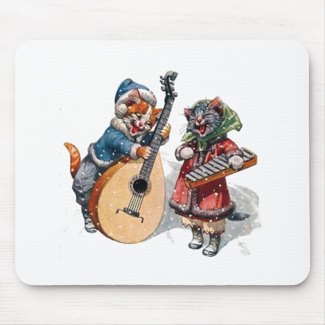 Mousepad Gatos bonitos tocam mandolim e xilofone na neve (Frente)