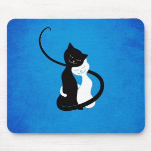 Mousepad Gatos brancos e pretos bonitos azuis no amor