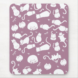 Mousepad Gatos Brancos Fofos em Fundo Malva
