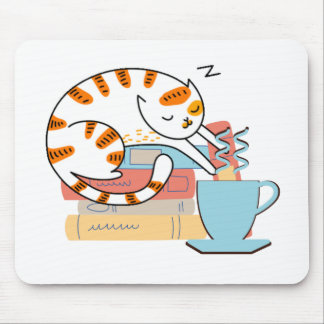 Mousepad Gatos, Café e Livros