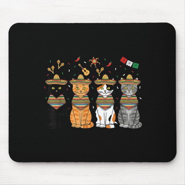 Mousepad Gatos Cinco De Mayo Sombrero Engraçado Festa Mexic (Frente)
