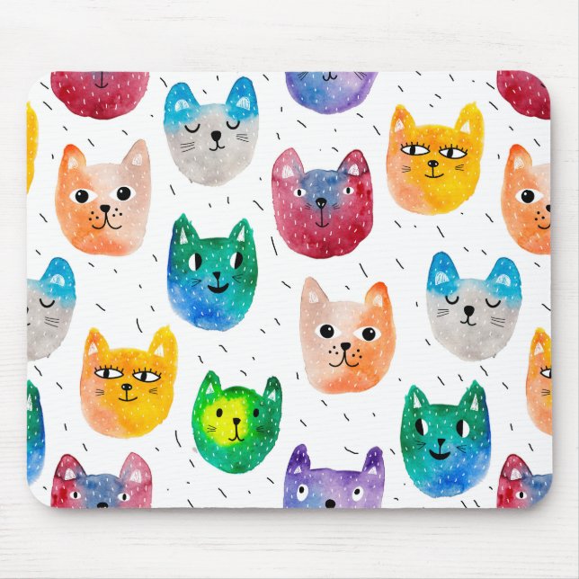 Mousepad Gatos com aquarelas e amigos (Frente)