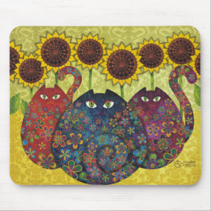 Mousepad gatos com girassóis