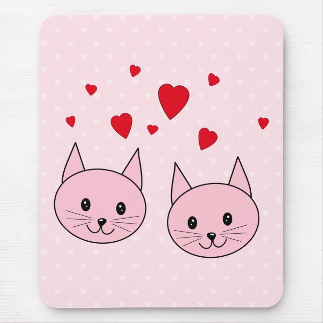 Mousepad Gatos cor-de-rosa com corações do amor (Frente)