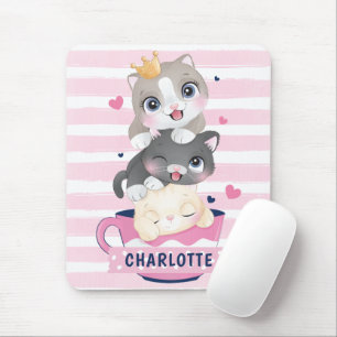 Mousepad Gatos de Cartoon Cachorros Rosa Rasgados