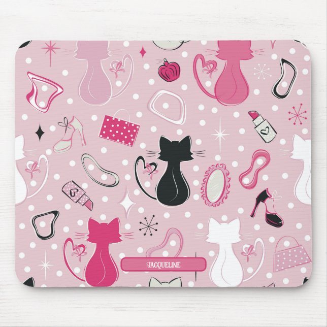 Mousepad Gatos de Coração Rosa de meio século (Frente)