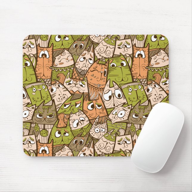 Mousepad Gatos de Desenho Animado Divertidos (Com mouse)