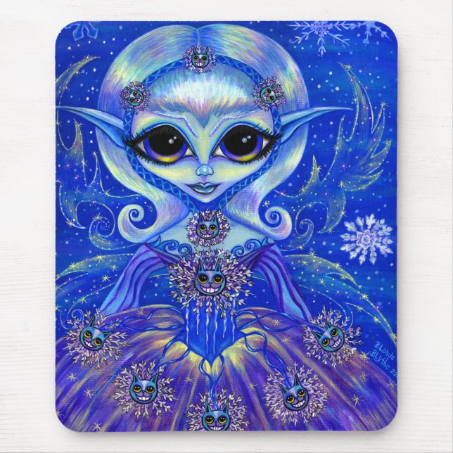 Mousepad Gatos de Fada de inverno, Gatos de Neve, Flocos de (Frente)