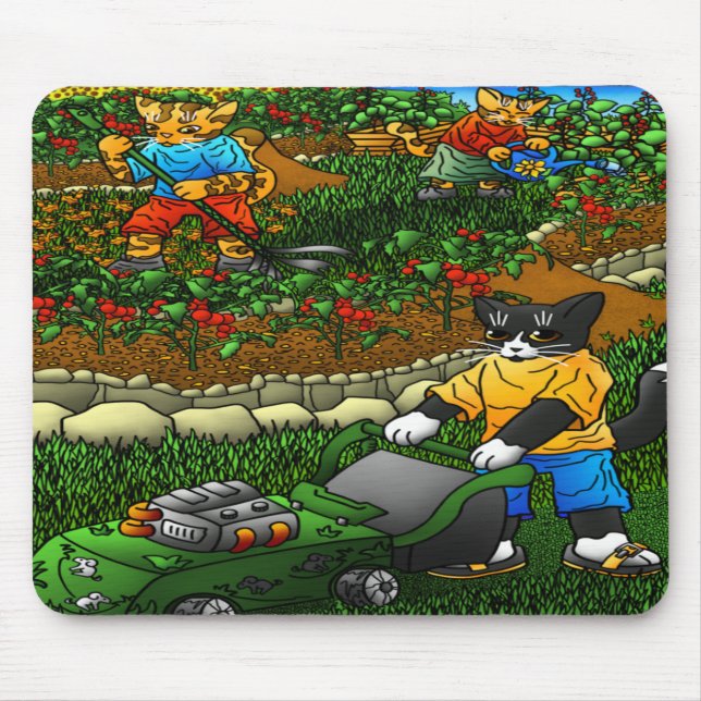 Mousepad Gatos De Jardinagem De Verão (Frente)