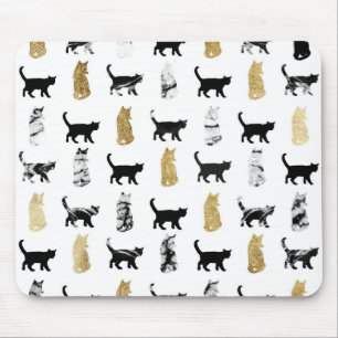 Mousepad Gatos do gatinho no mármore Dourado e preto e