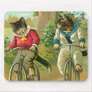Mousepad Gatos do vintage na bicicleta
