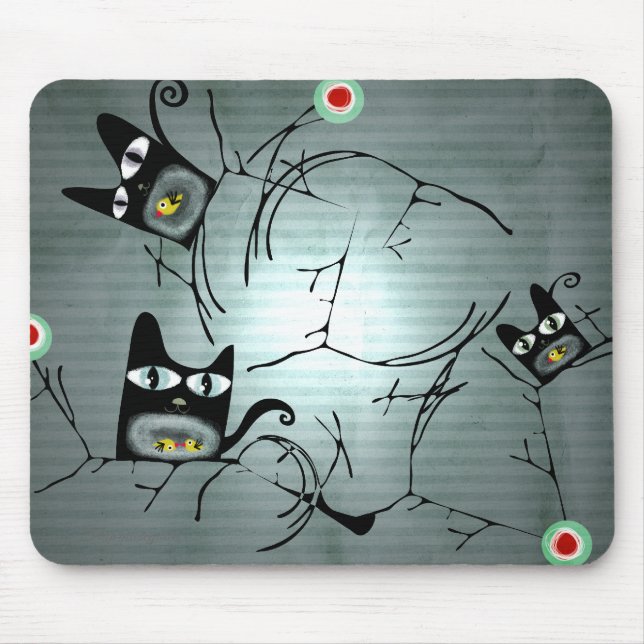 Mousepad Gatos e pombas com fome galhos de sol (Frente)