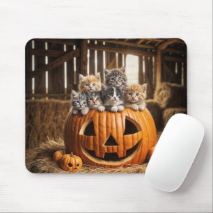 Mousepad Gatos em um Jack-o-lantern de celeiro