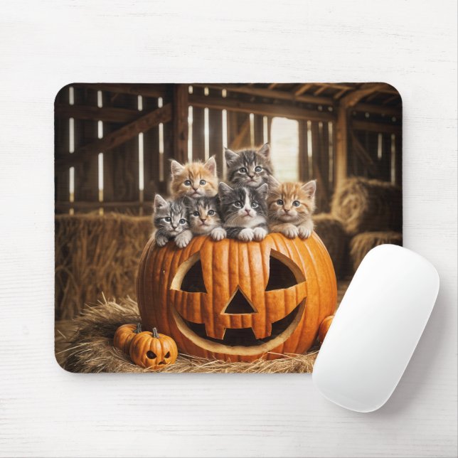 Mousepad Gatos em um Jack-o-lantern de celeiro (Com mouse)