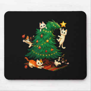 Mousepad Gatos engraçados de Natal subindo árvore Gato fofo