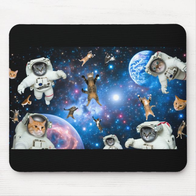 Mousepad Gatos Espaciais Estrelas Planetas Astronautas Mous (Frente)
