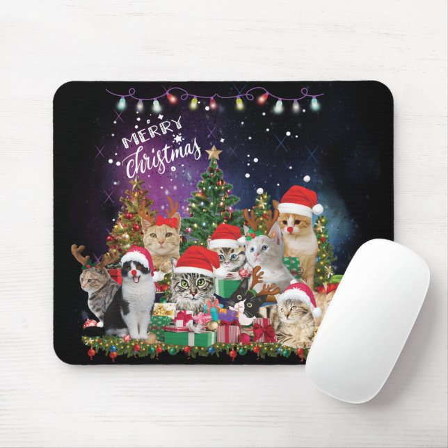 Mousepad Gatos Feliz Natal Luz (Com mouse)