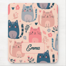 Gatos Fofos e Padrão Floral Monograma Personalizad