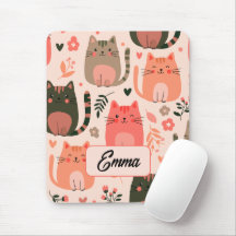 Gatos Fofos e Padrão Floral Monograma Personalizad
