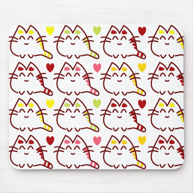 Mousepad Gatos Kawaii Cute e Padrão de Coração (Frente)