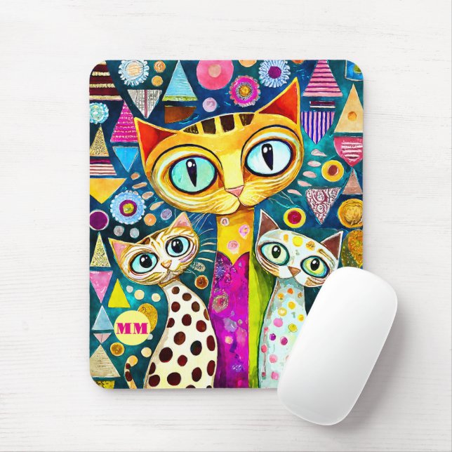 Mousepad Gatos Legais Abstrato (Com mouse)