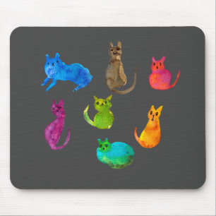Mousepad Gatos loucos coloridos em aquarela