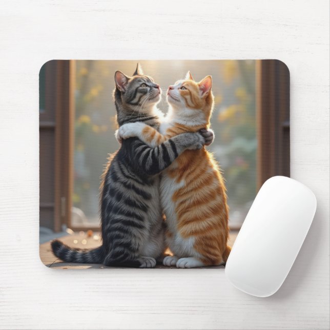 Mousepad Gatos Malhados Abraçando-se em Entrada Ensolarada (Com mouse)