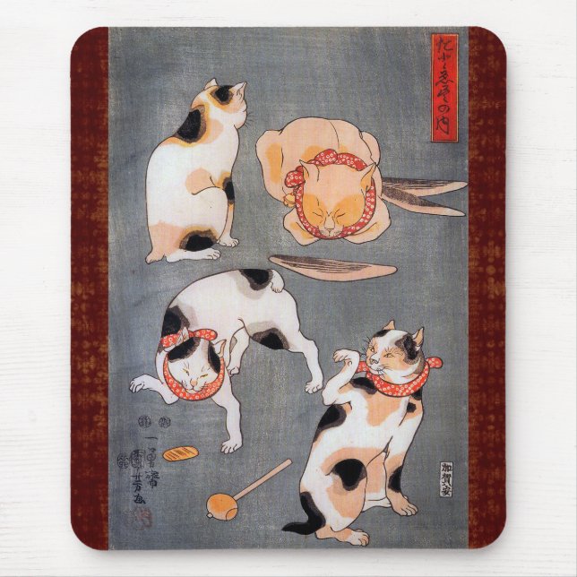 Mousepad Gatos (Neko) em diferentes posas Utagawa Kuniyoshi (Frente)