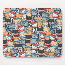 Mousepad Gatos no padrão de escarpas e chapéus de inverno
