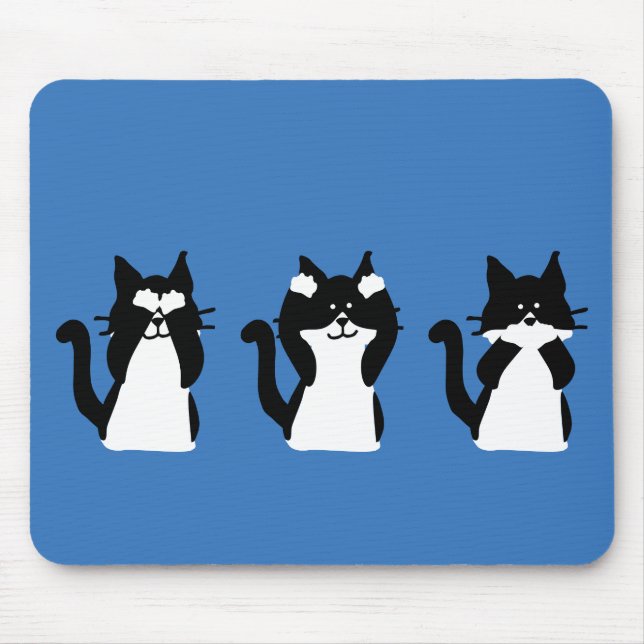 Mousepad Gatos Preto e Branco | Três Gatinhos Sábios (Frente)