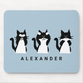Mousepad Gatos Preto e Branco | Três Gatinhos Sábios Azul C