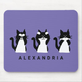 Mousepad Gatos Preto e Branco | Três Gatinhos Sábios Roxos